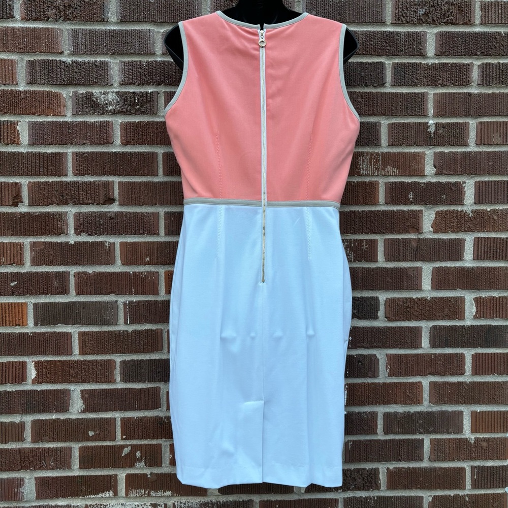 Calvin Klein Women's Sz 12 Sleeveless Colorblock Peach and white Sheath Dress - Picture 4 of 8